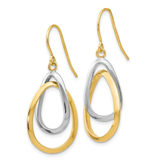 Leslie's 10K Two-Tone Gold Polished Shepherd Hook Dangle Earrings