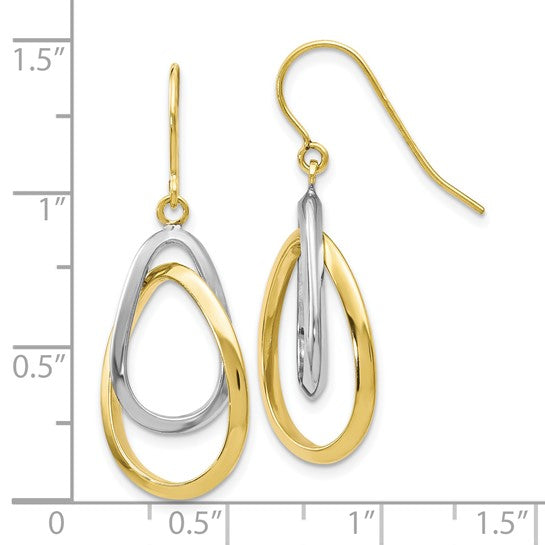 Leslie's 10K Two-Tone Gold Polished Shepherd Hook Dangle Earrings