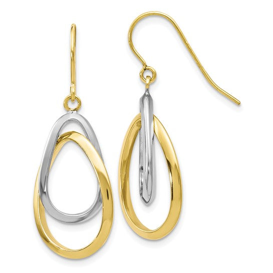 Leslie's 10K Two-Tone Gold Polished Shepherd Hook Dangle Earrings