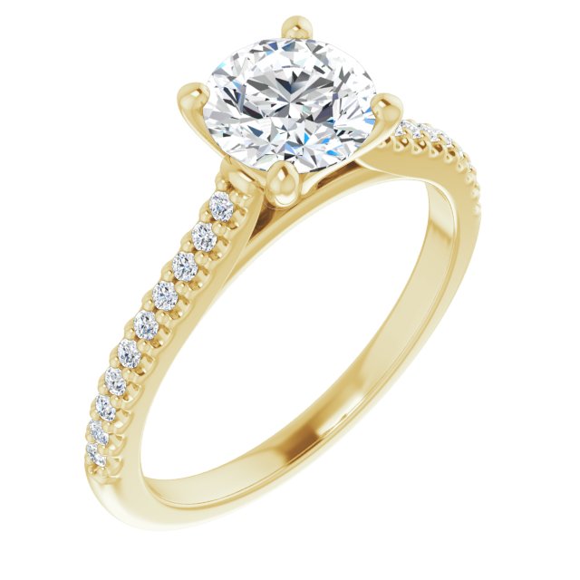 14k Yellow Gold 1 Carat Round Lab Diamond Accented D/VS1 Engagement Ring