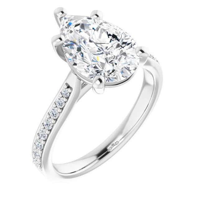 14K White Gold, 3 Carat Pear Lab Diamond Solitaire-Accented Engagement Ring