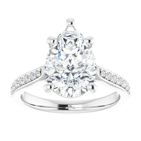 14K White Gold, 3 Carat Pear Lab Diamond Solitaire-Accented Engagement Ring