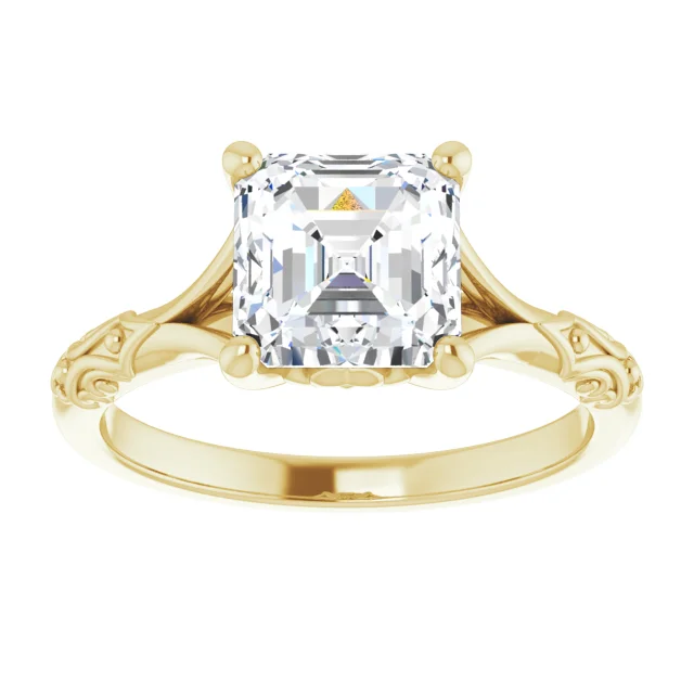 14K Gold 2 Carat Asscher Cut Lab Diamond Engagement Ring