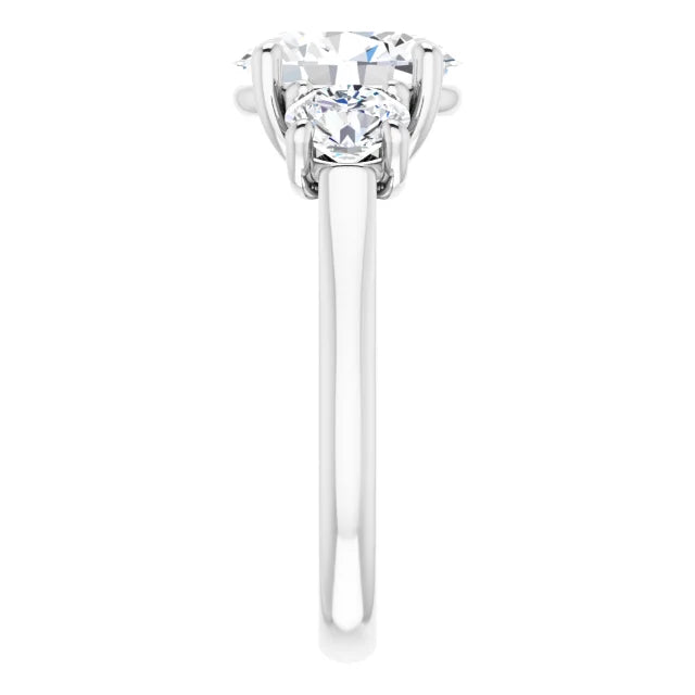 14K Gold 2 Carat Oval Three Stone (~3.2 Carats Total) Lab Diamond Engagement Ring
