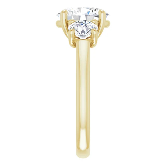 14K Gold 2 Carat Oval Three Stone (~3.2 Carats Total) Lab Diamond Engagement Ring