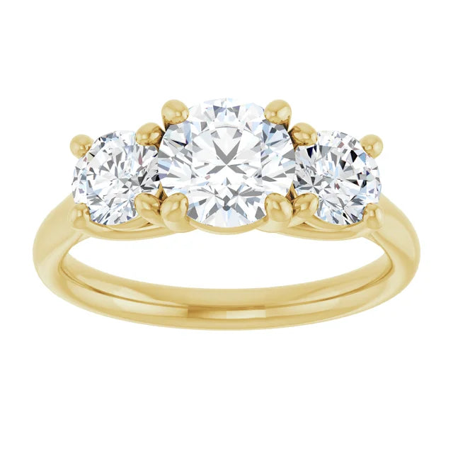 14K Three-Stone Round 1-Carat Center, 0.50-Carat Accents Lab Diamond Engagement Ring