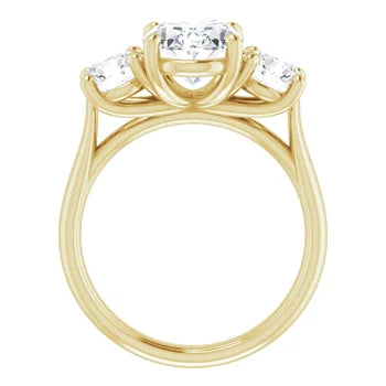 14K Gold 2 Carat Oval Three Stone (~3.2 Carats Total) Lab Diamond Engagement Ring