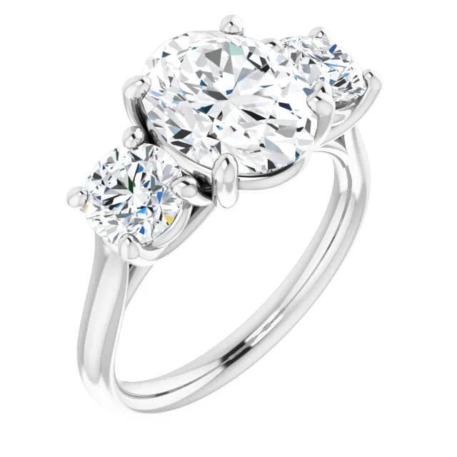 14K Gold 2 Carat Oval Three Stone (~3.2 Carats Total) Lab Diamond Engagement Ring