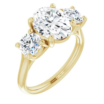 14K Gold 2 Carat Oval Three Stone (~3.2 Carats Total) Lab Diamond Engagement Ring
