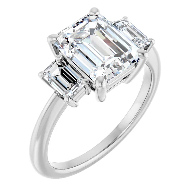 3-Carat Emerald Cut Lab Diamond E/VVS2 IGI Certified Three-Stone Engagement Ring