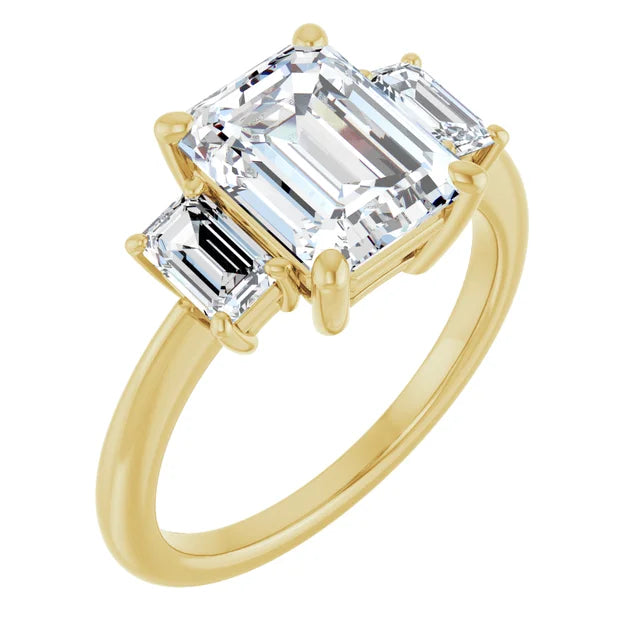 3-Carat Emerald Cut Lab Diamond E/VVS2 IGI Certified Three-Stone Engagement Ring