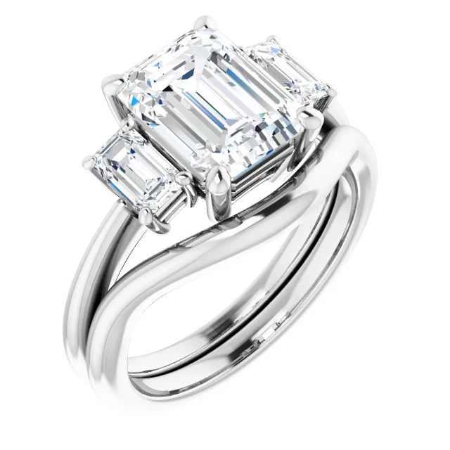 3-Carat Emerald Cut Lab Diamond E/VVS2 IGI Certified Three-Stone Engagement Ring