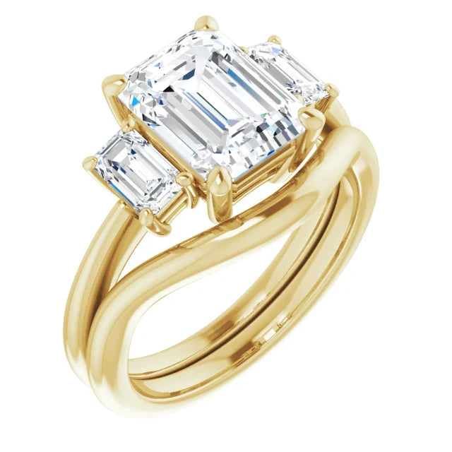 3-Carat Emerald Cut Lab Diamond E/VVS2 IGI Certified Three-Stone Engagement Ring