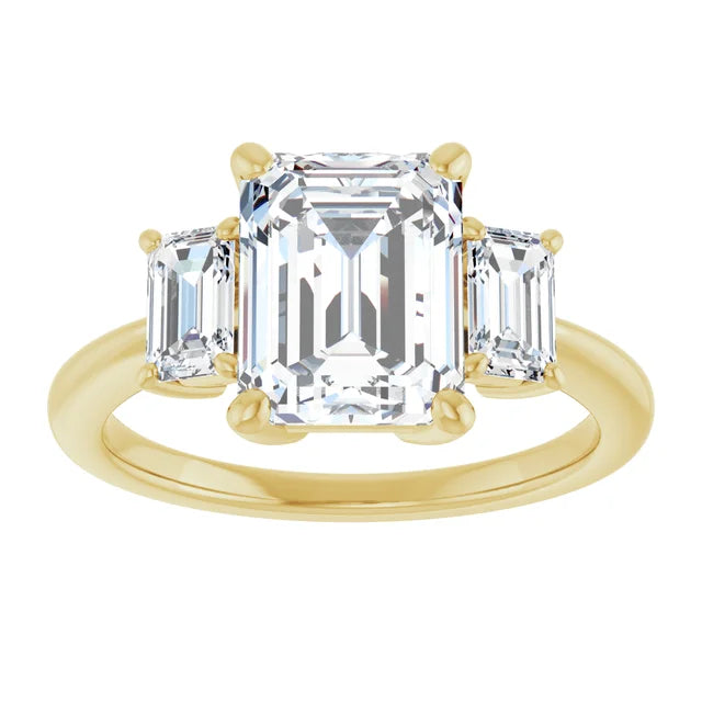 3-Carat Emerald Cut Lab Diamond E/VVS2 IGI Certified Three-Stone Engagement Ring