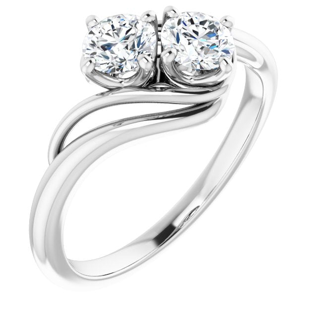 14K White Gold Two-Stone Bypass Round Lab Diamond Engagement Ring