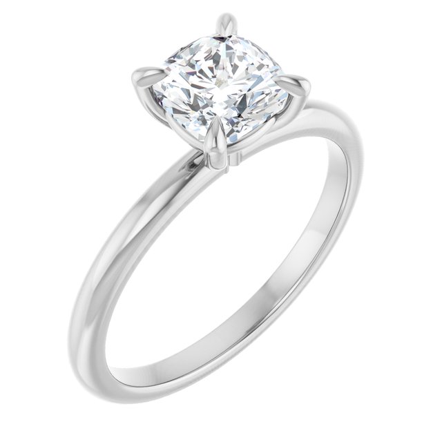 14K White Gold 1 Carat Cushion Cut Lab Diamond Solitaire E/VS1 Engagement Ring