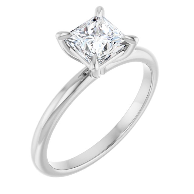 14K White Gold 1 Carat Princess Cut Lab Diamond G+/VS2+ Solitaire Engagement Ring