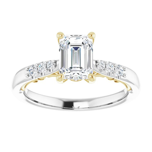 14K White/Yellow Gold 1 Carat Emerald Cut Lab Diamond D/VS1 Engagement Ring