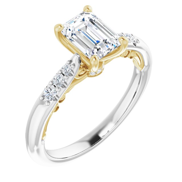 14K White/Yellow Gold 1 Carat Emerald Cut Lab Diamond D/VS1 Engagement Ring