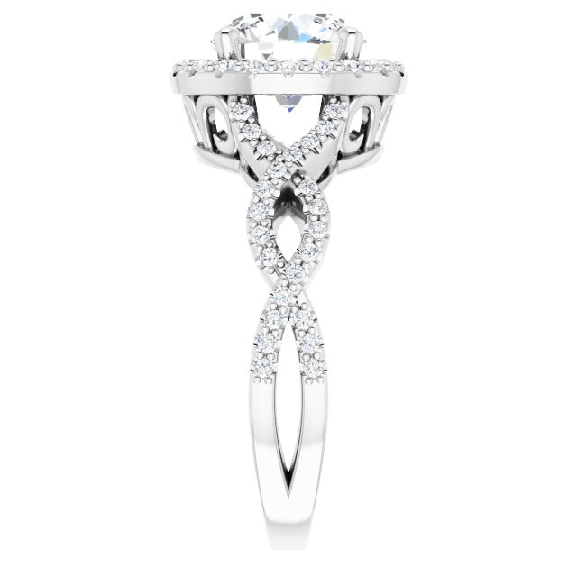 14K White Gold, 2 Carat Round Lab Diamond Infinity-Inspired Halo Accented Engagement Ring