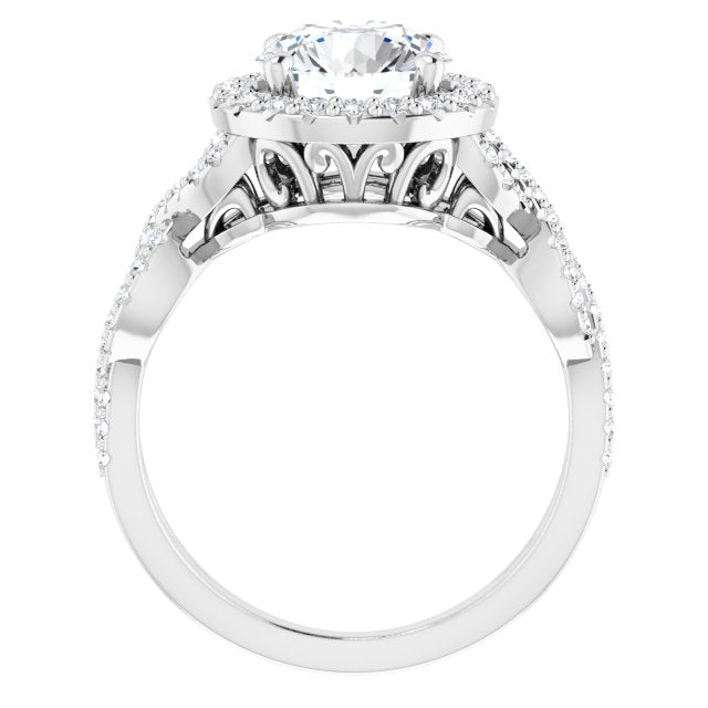 14K White Gold, 2 Carat Round Lab Diamond Infinity-Inspired Halo Accented Engagement Ring
