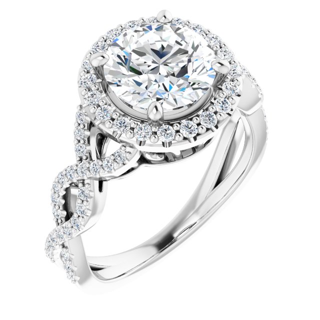 14K White Gold, 2 Carat Round Lab Diamond Infinity-Inspired Halo Accented Engagement Ring