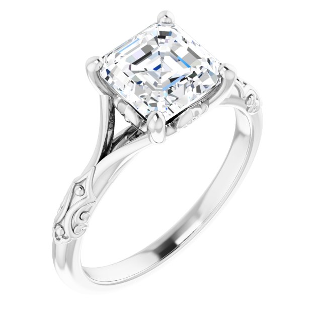 14K Gold 2 Carat Asscher Cut Lab Diamond Engagement Ring