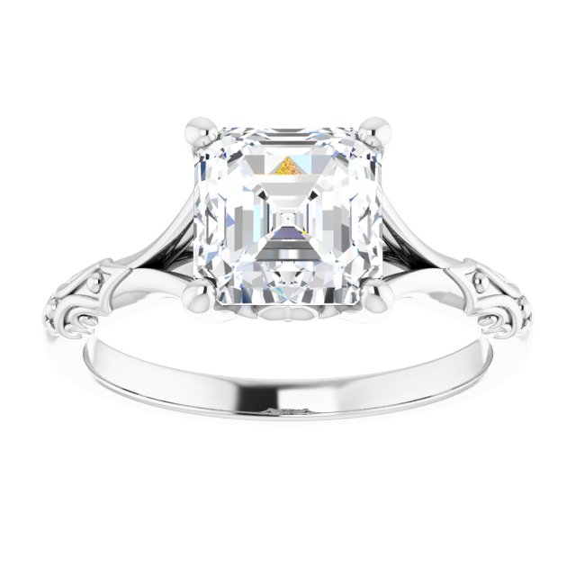 14K Gold 2 Carat Asscher Cut Lab Diamond Engagement Ring