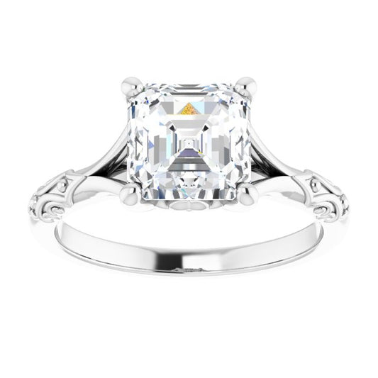 14K Gold 2 Carat Asscher Cut Lab Diamond F+/VS Engagement Ring