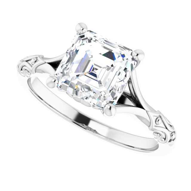 14K Gold 2 Carat Asscher Cut Lab Diamond Engagement Ring