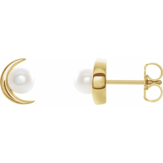 14K Gold Cultured White Freshwater Pearl Earrings