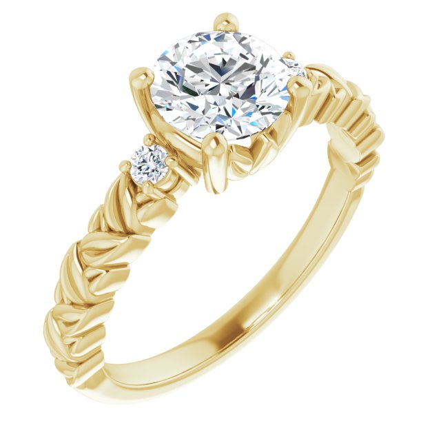 14K Yellow Gold 1 Carat Round Lab Diamond D/VS1 Floral Engagement Ring