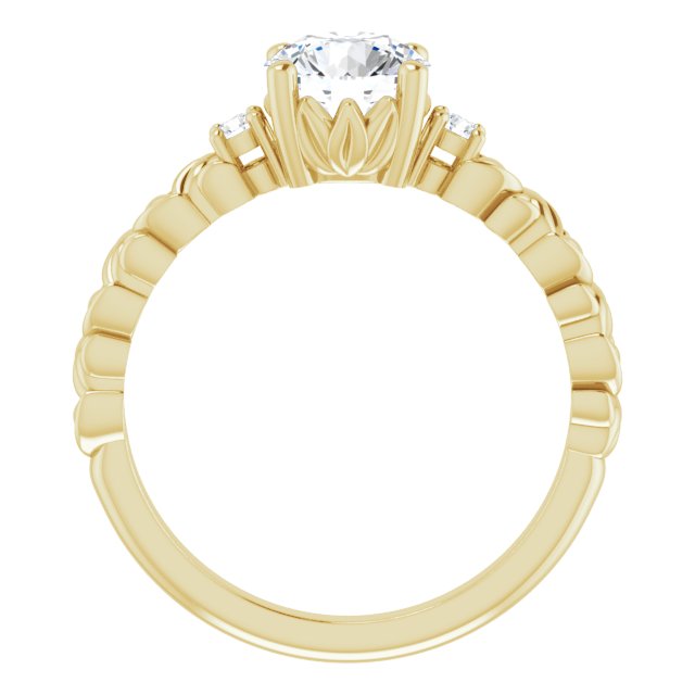 14K Yellow Gold 1 Carat Round Lab Diamond D/VS1 Floral Engagement Ring