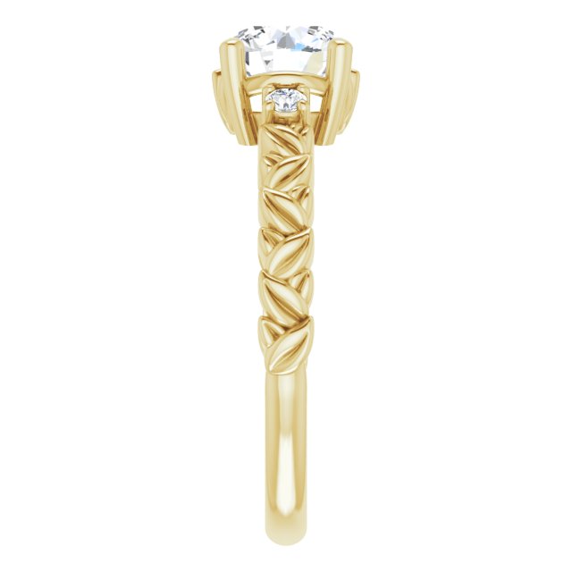 14K Yellow Gold 1 Carat Round Lab Diamond D/VS1 Floral Engagement Ring