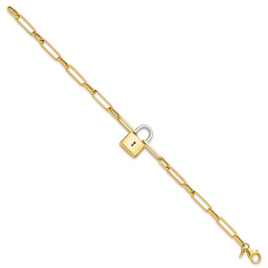14K Gold Two-tone Fancy Link with Lock Bracelet
