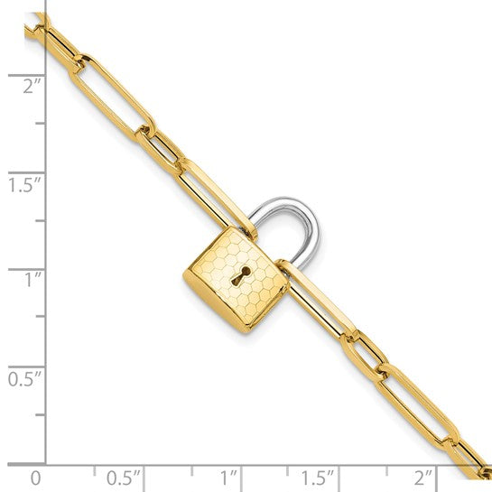 14K Gold Two-tone Fancy Link with Lock Bracelet
