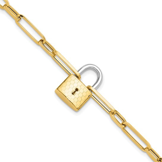 14K Gold Two-tone Fancy Link with Lock Bracelet
