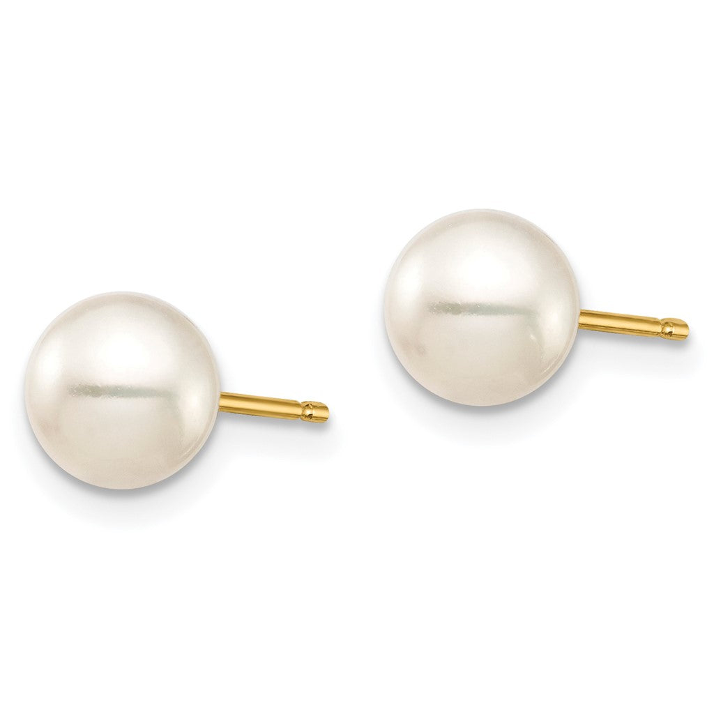 14K Yellow Gold 6-7mm White and Black Pearl 2 Pair Stud Earrings Set