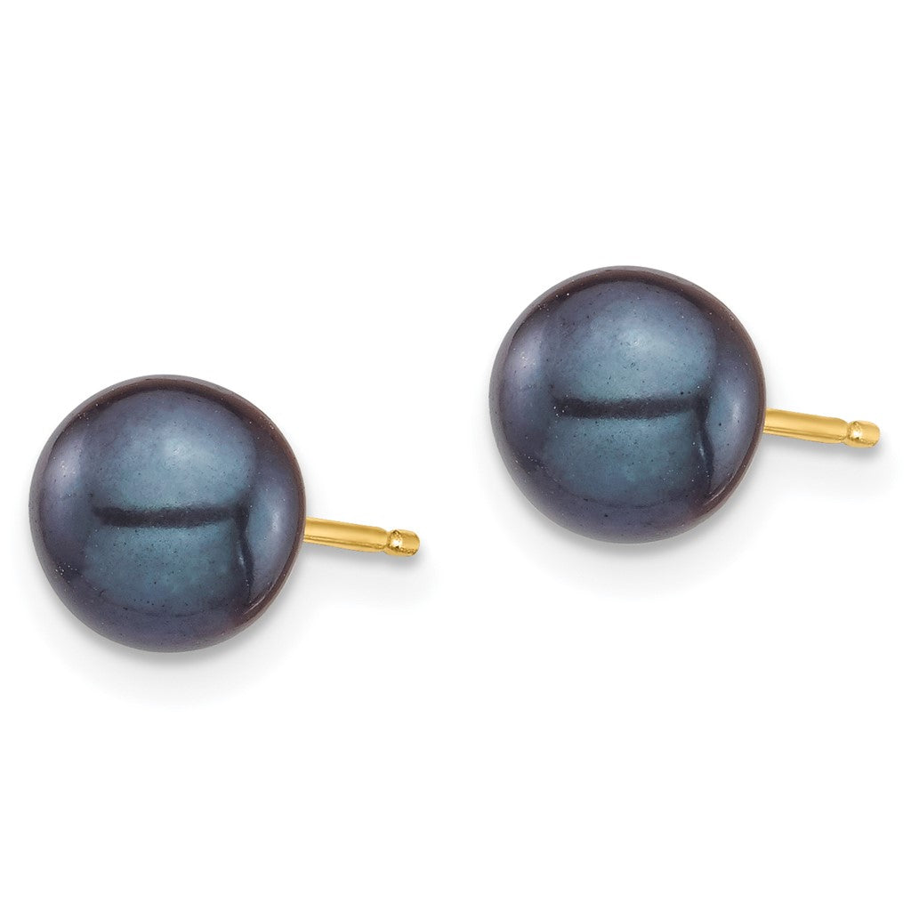 14K Yellow Gold 6-7mm White and Black Pearl 2 Pair Stud Earrings Set