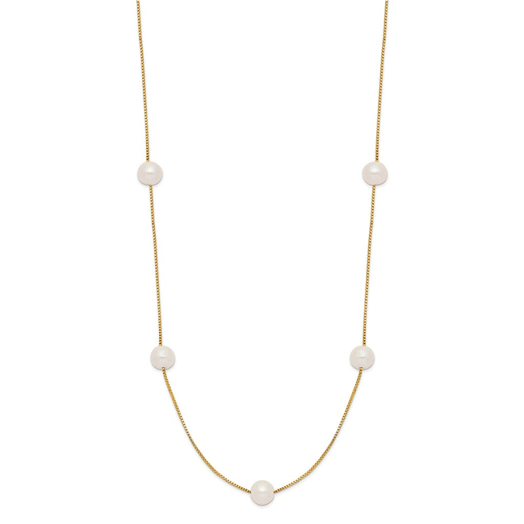 14K Yellow Gold Freshwater Pearl Station Necklace
