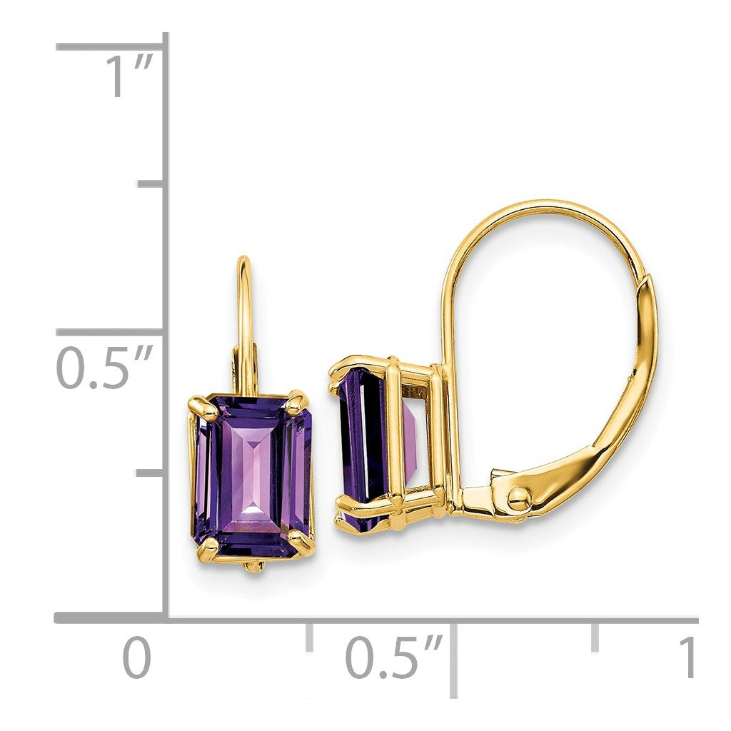 14K Yellow Gold Natural Amethyst Leverback Earrings