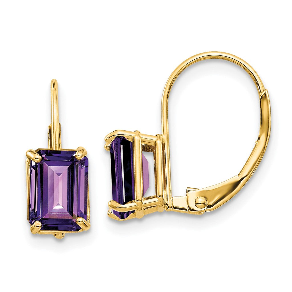 14K Yellow Gold Natural Amethyst Leverback Earrings