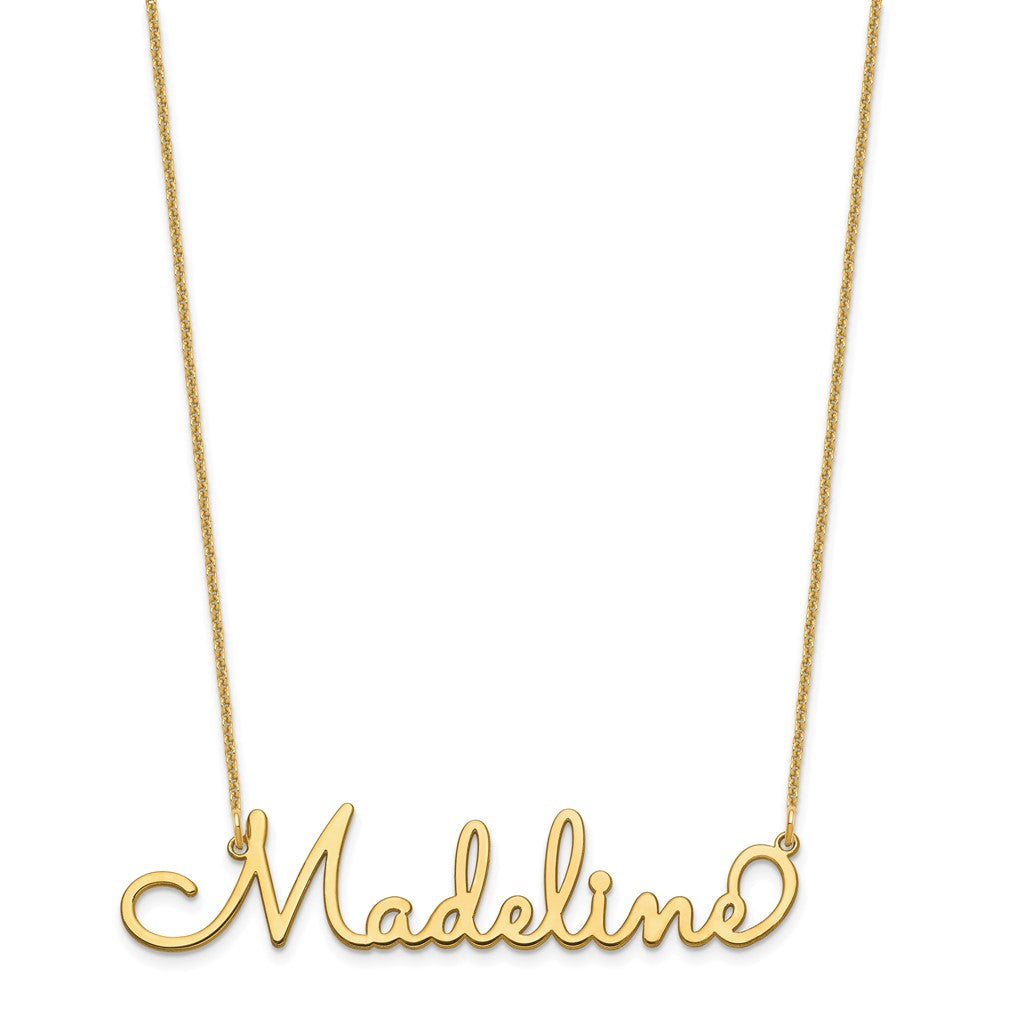 14K Solid Gold Polished Sacramento Font Name Plate with 18 inch 1mm 14K Cable Chain