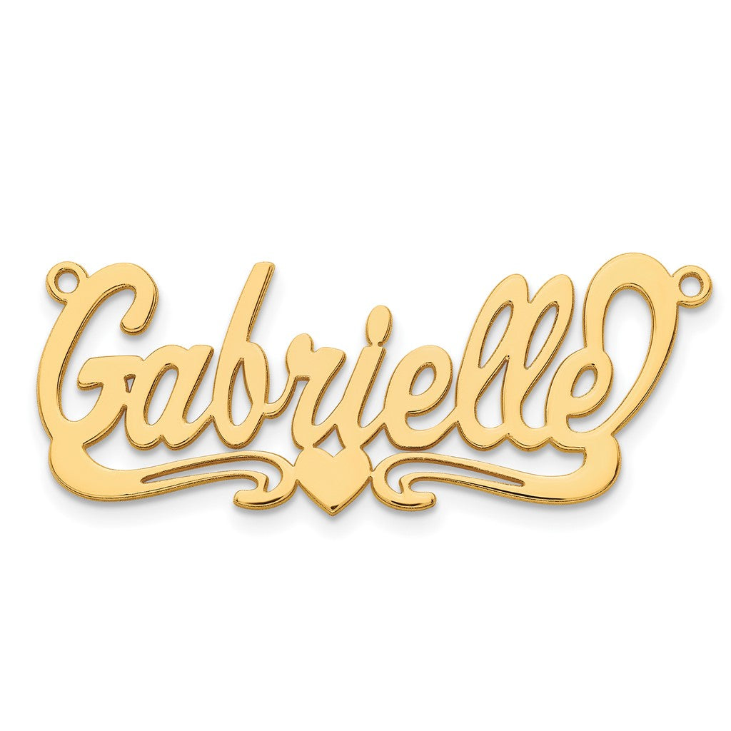 14K Solid Gold Polished Heart Name Plate with 18 inch 1mm 14K Cable Chain
