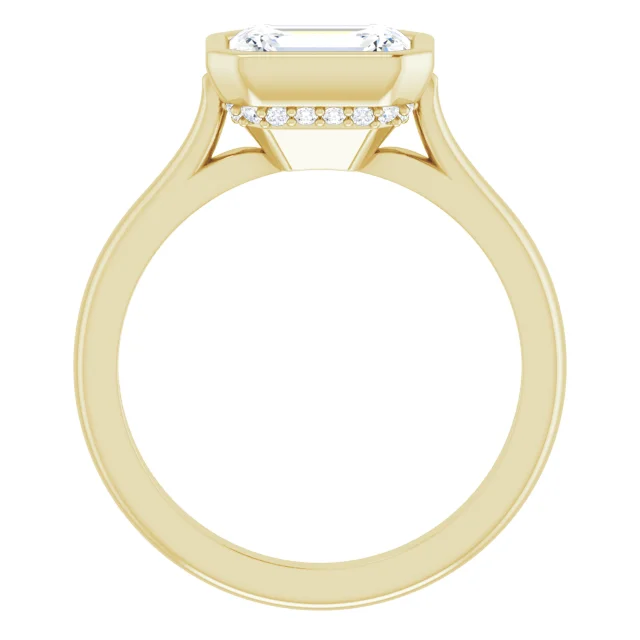 14K Gold, 1.75-2 Carat Emerald Cut Horizontal Bezel, and Hidden Halo Lab Diamond Engagement Ring