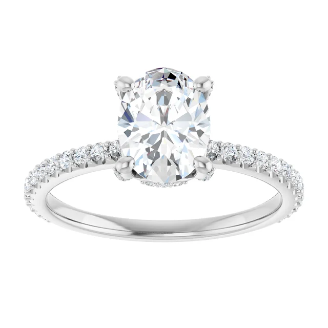 14K Gold 1.5 Carat Oval Hidden Halo Accented Lab Diamond Engagement Ring