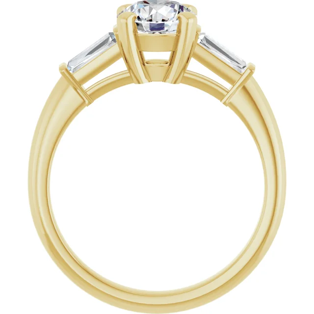 14K Gold 1 Carat Round and Tapered Baguette Three Stone D-E/VVS2+ Lab Diamond Engagement Ring