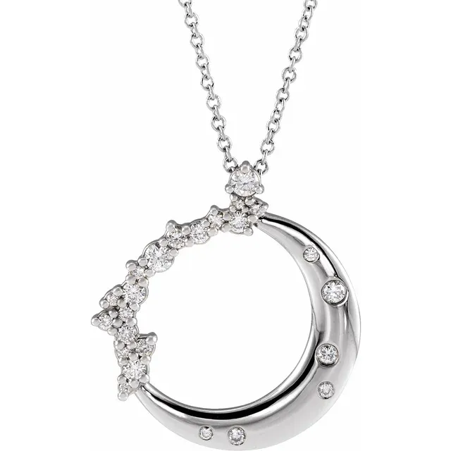 14K Gold 1/4 CTW Lab-Grown Diamond Crescent Moon 16-18" Necklace