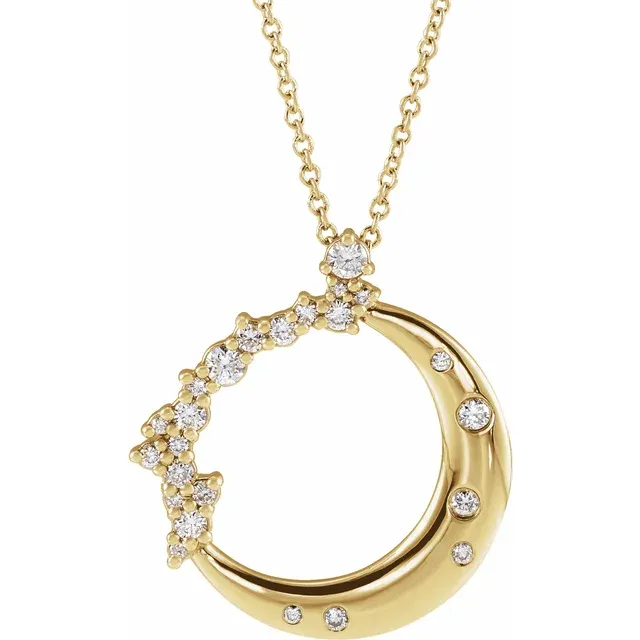 14K Gold 1/4 CTW Lab-Grown Diamond Crescent Moon 16-18" Necklace
