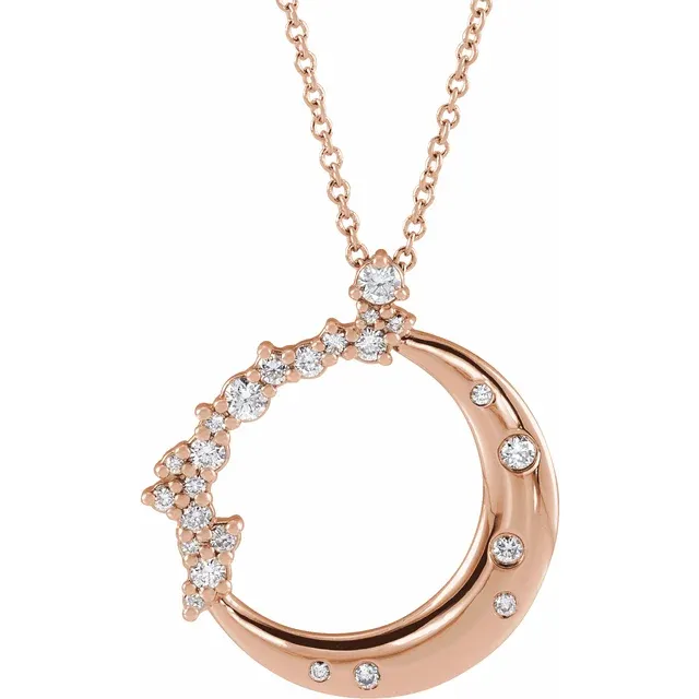 14K Gold 1/4 CTW Lab-Grown Diamond Crescent Moon 16-18" Necklace